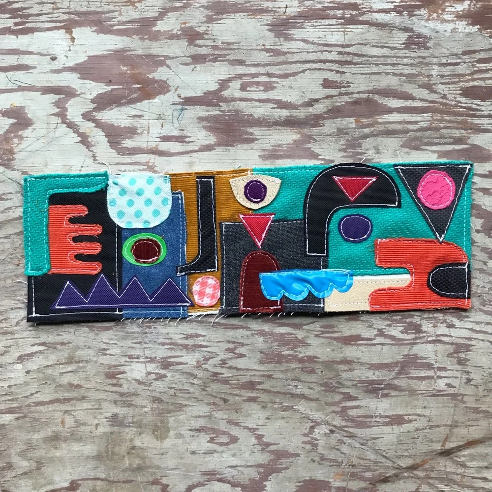 Mixed Fabric Collage Wall Art Abstract Geometric OOAK 14